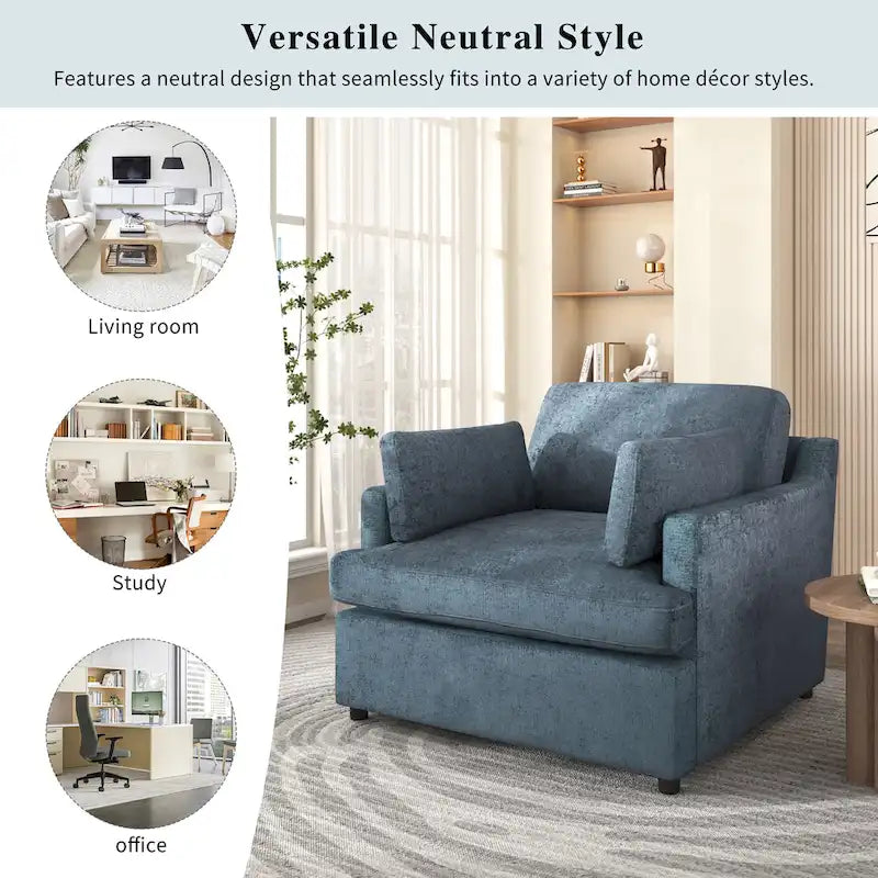 Fauteuil d'appoint 37 po avec pieds en plastique et coussins décoratifs