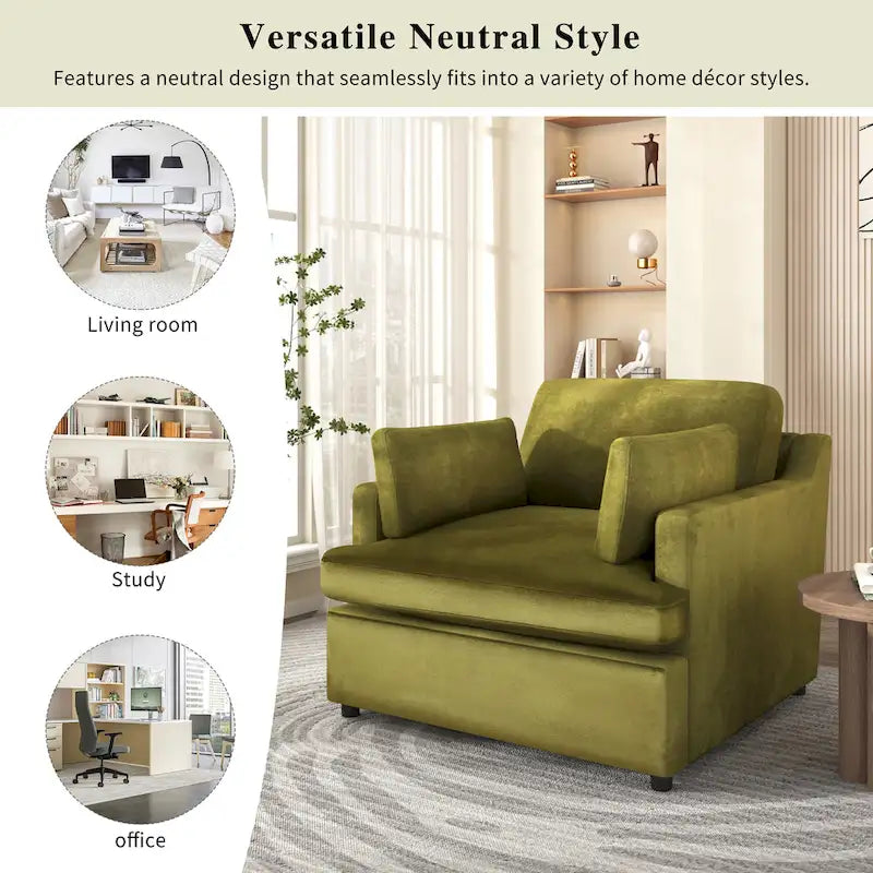 Fauteuil d'appoint 37 po avec pieds en plastique et coussins décoratifs