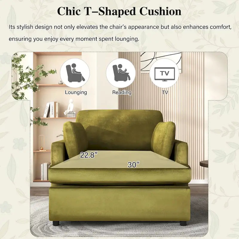 Fauteuil d'appoint 37 po avec pieds en plastique et coussins décoratifs
