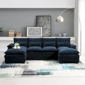 Canapé modulaire convertible 6 places en U en chenille bleue avec méridienne