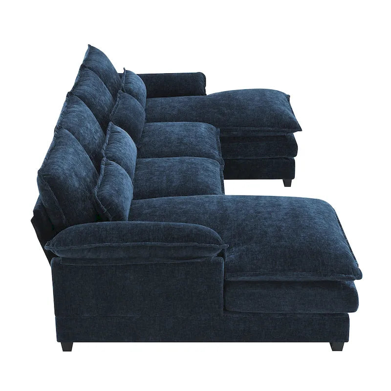 Canapé modulaire convertible 6 places en U en chenille bleue avec méridienne