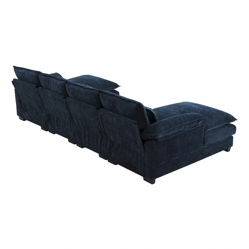 Canapé modulaire convertible 6 places en U en chenille bleue avec méridienne