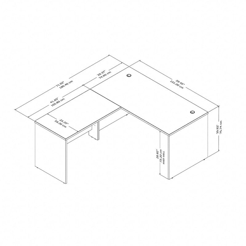 Bureau d'angle en L de 60 pouces (avec table latérale de 42 pouces)