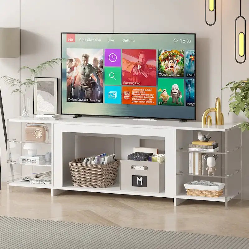 Meuble TV rustique de 70 pouces (Cheminée électrique en option — 2 styles disponibles) — Table de centre de divertissement multimédia avec étagères