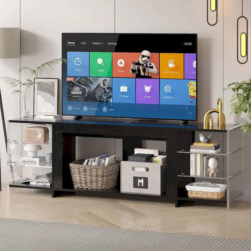 Meuble TV rustique de 70 pouces (Cheminée électrique en option — 2 styles disponibles) — Table de centre de divertissement multimédia avec étagères