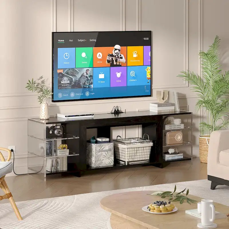 Meuble TV rustique de 70 pouces (Cheminée électrique en option — 2 styles disponibles) — Table de centre de divertissement multimédia avec étagères