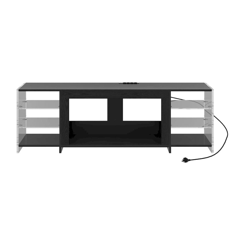 Meuble TV rustique de 70 pouces (Cheminée électrique en option — 2 styles disponibles) — Table de centre de divertissement multimédia avec étagères