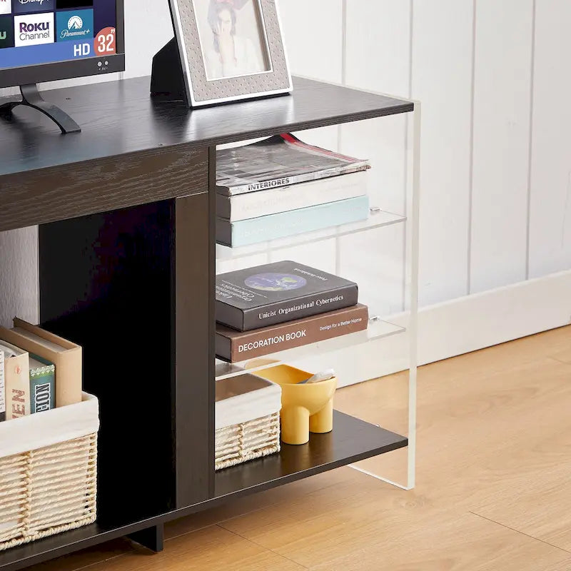 Meuble TV rustique de 70 pouces (Cheminée électrique en option — 2 styles disponibles) — Table de centre de divertissement multimédia avec étagères