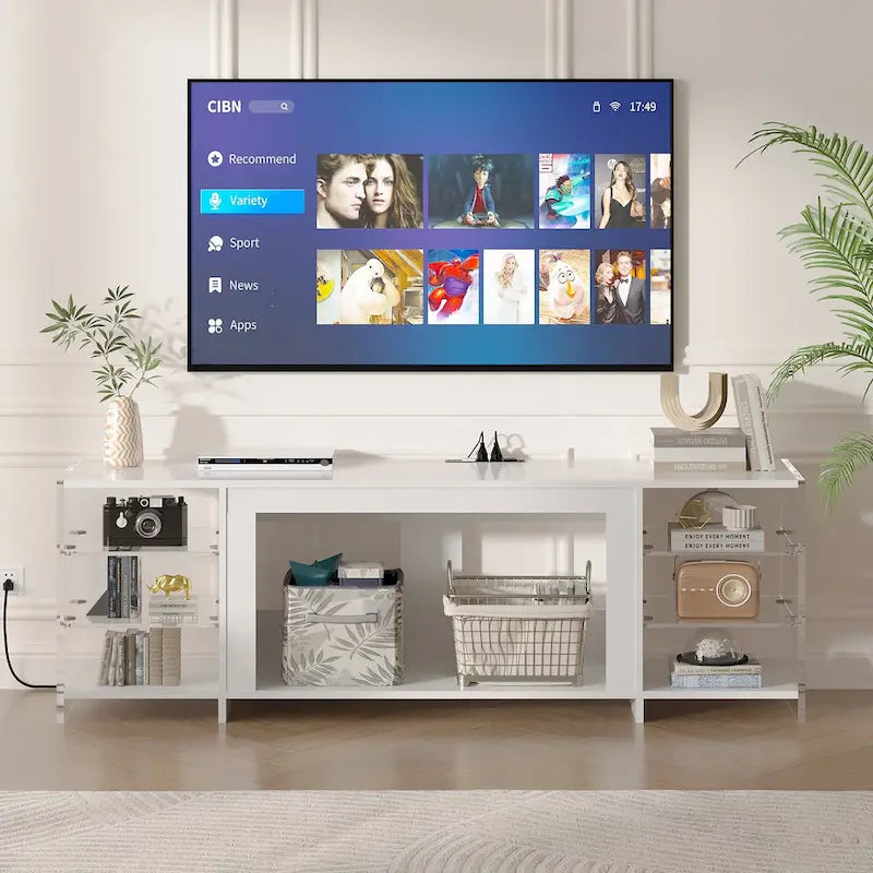 Meuble TV rustique de 70 pouces (Cheminée électrique en option — 2 styles disponibles) — Table de centre de divertissement multimédia avec étagères