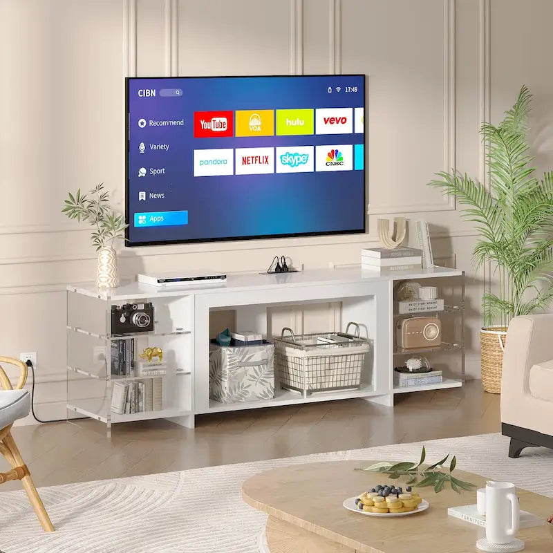 Meuble TV rustique de 70 pouces (Cheminée électrique en option — 2 styles disponibles) — Table de centre de divertissement multimédia avec étagères