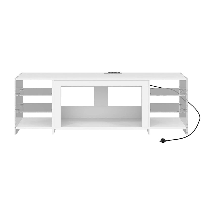 Meuble TV rustique de 70 pouces (Cheminée électrique en option — 2 styles disponibles) — Table de centre de divertissement multimédia avec étagères