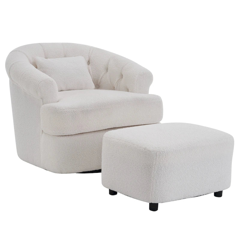 Fauteuil pivotant en velours avec pouf, rotation 360° et capacité de 136 kg