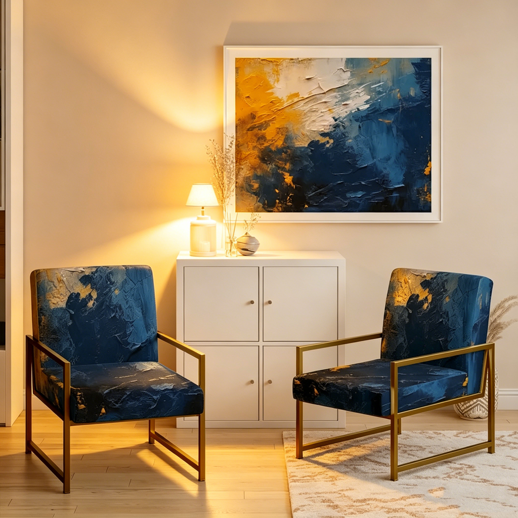 Fauteuil d'appoint abstrait rembourré Blue and Yellow Intuitive Expressions I et fauteuil moderne et contemporain