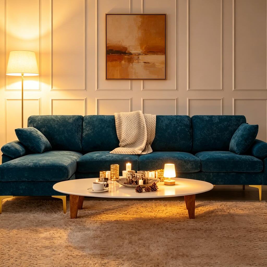 115 Canapé d'angle avec pouf