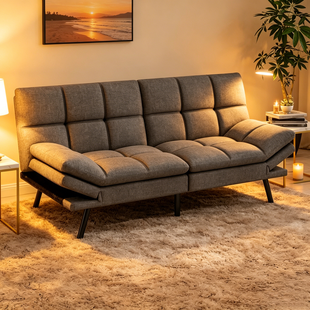 Canapé-lit futon en mousse à mémoire de forme convertible avec dossier inclinable réglable pour petits espaces