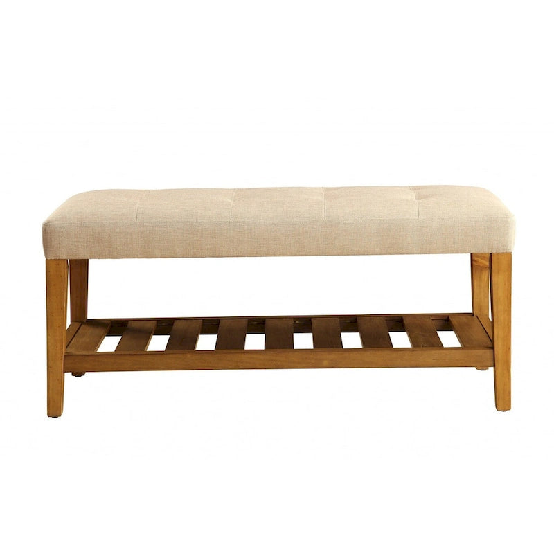 Banc 40 po en polyester beige et marron avec tablettes