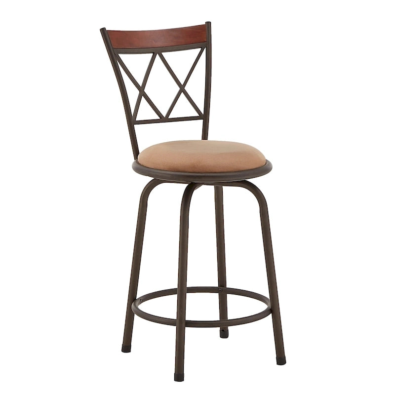 Ensemble de tabourets de bar ajustables en métal effet bronze et bois massif (design dossier en X, ensemble de 3 pièces)