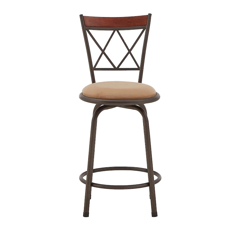 Ensemble de tabourets de bar ajustables en métal effet bronze et bois massif (design dossier en X, ensemble de 3 pièces)