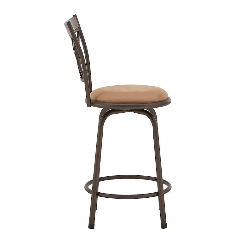 Ensemble de tabourets de bar ajustables en métal effet bronze et bois massif (design dossier en X, ensemble de 3 pièces)