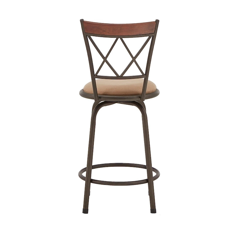 Ensemble de tabourets de bar ajustables en métal effet bronze et bois massif (design dossier en X, ensemble de 3 pièces)