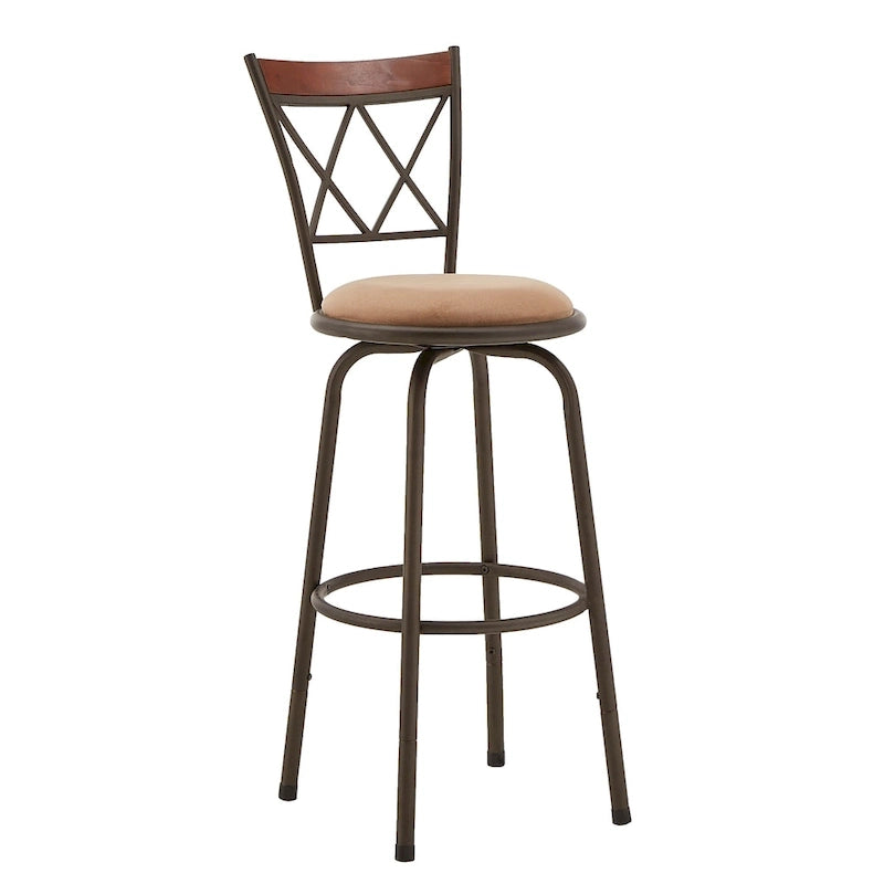 Ensemble de tabourets de bar ajustables en métal effet bronze et bois massif (design dossier en X, ensemble de 3 pièces)