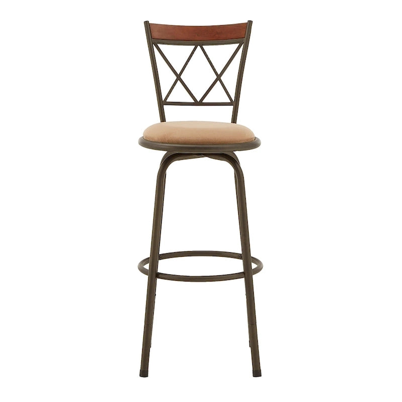 Ensemble de tabourets de bar ajustables en métal effet bronze et bois massif (design dossier en X, ensemble de 3 pièces)