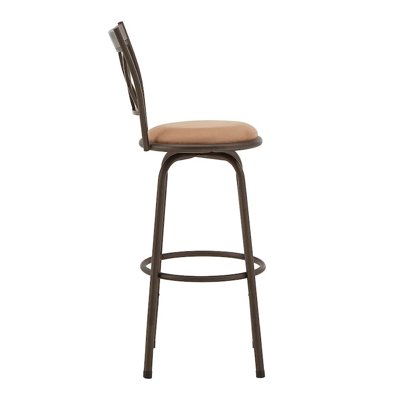 Ensemble de tabourets de bar ajustables en métal effet bronze et bois massif (design dossier en X, ensemble de 3 pièces)