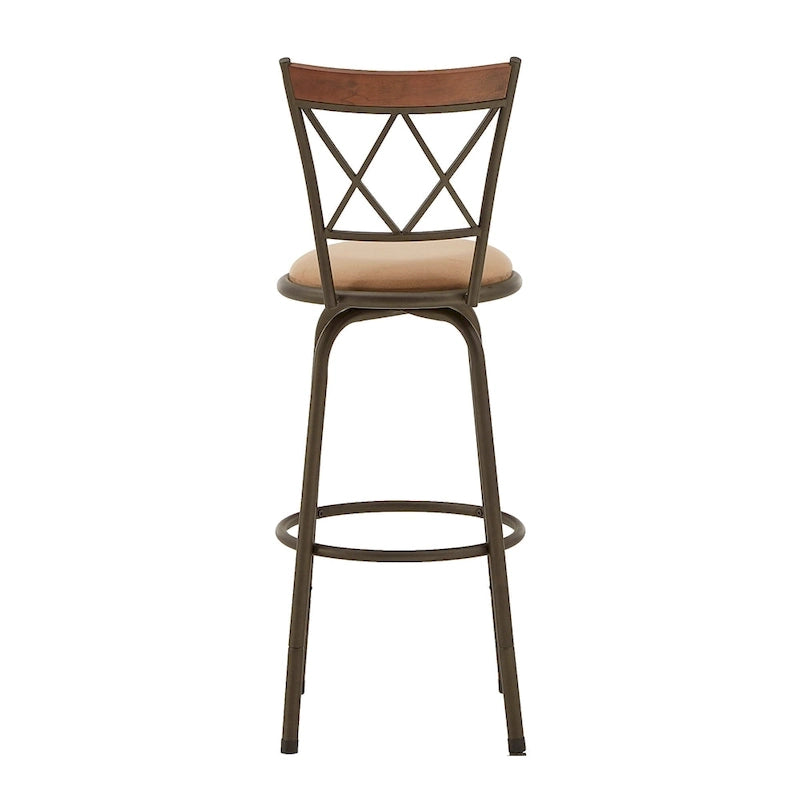 Ensemble de tabourets de bar ajustables en métal effet bronze et bois massif (design dossier en X, ensemble de 3 pièces)