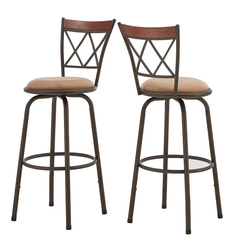 Ensemble de tabourets de bar ajustables en métal effet bronze et bois massif (design dossier en X, ensemble de 3 pièces)