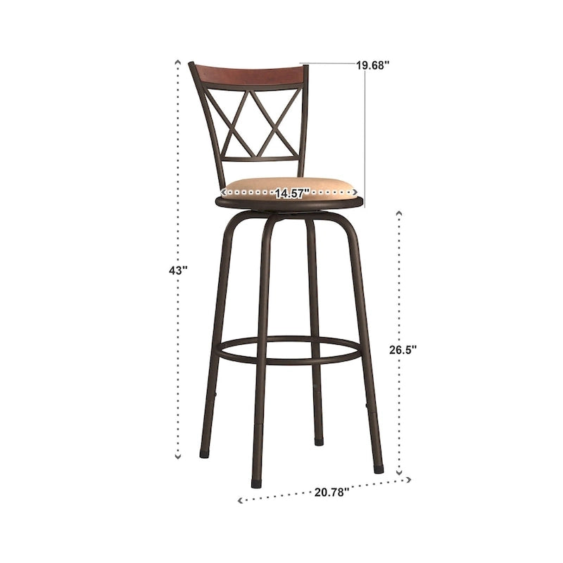 Ensemble de tabourets de bar ajustables en métal effet bronze et bois massif (design dossier en X, ensemble de 3 pièces)