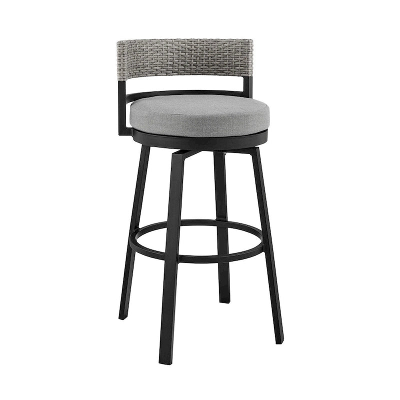 Tabouret de bar pivotant de terrasse extérieur moderne de 30 pouces, aluminium, gris, noir