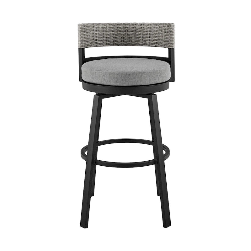 Tabouret de bar pivotant de terrasse extérieur moderne de 30 pouces, aluminium, gris, noir