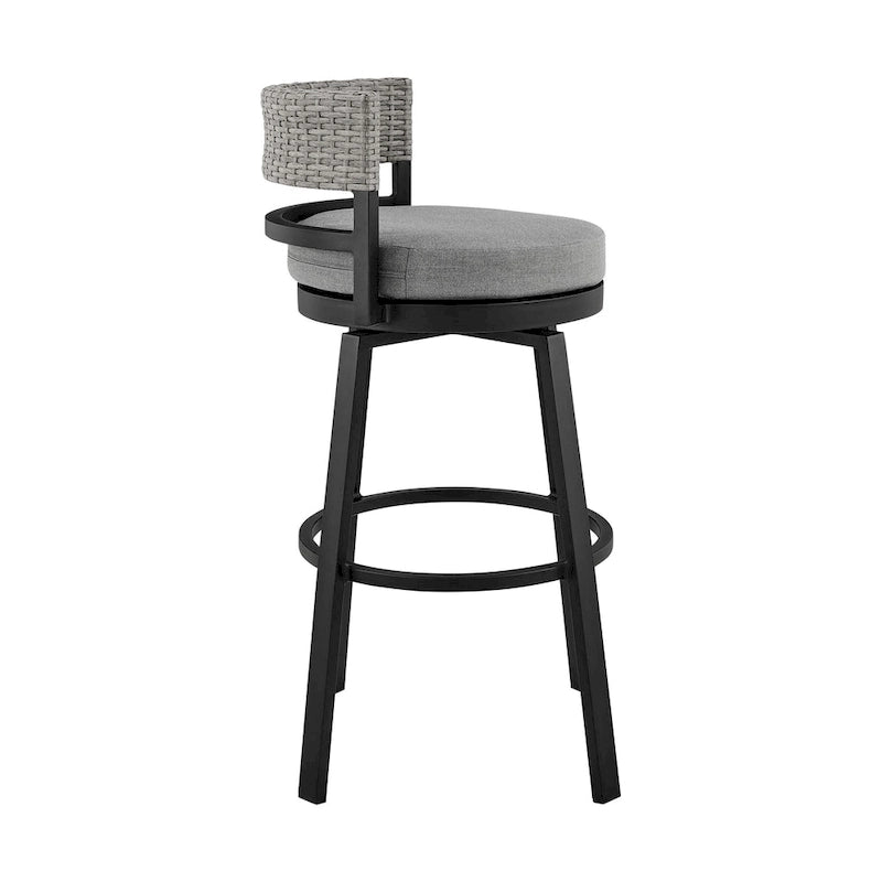 Tabouret de bar pivotant de terrasse extérieur moderne de 30 pouces, aluminium, gris, noir