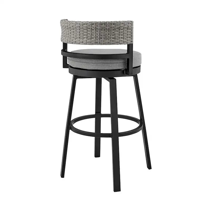 Tabouret de bar pivotant de terrasse extérieur moderne de 30 pouces, aluminium, gris, noir