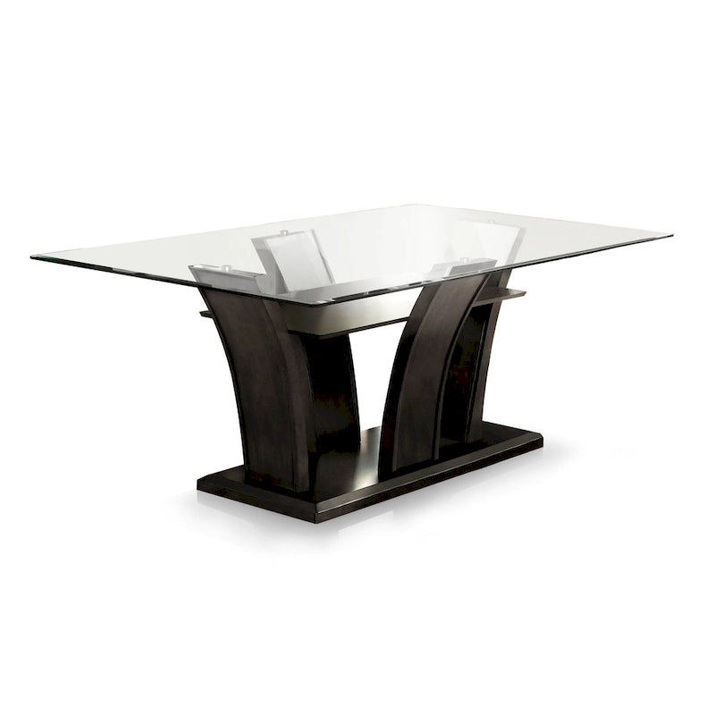 Cette table de salle à manger moderne en merisier de 72 pouces avec plateau en verre