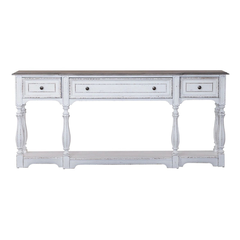 Console de table de 72 pouces pour entrée – Blanc antique et écorce vieillie