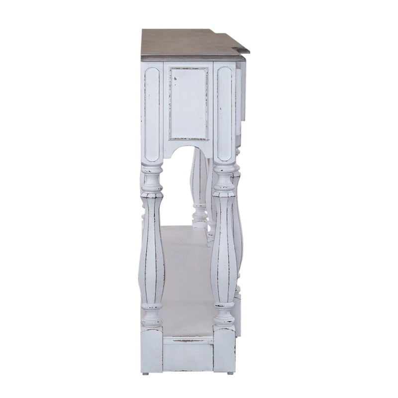 Console de table de 72 pouces pour entrée – Blanc antique et écorce vieillie