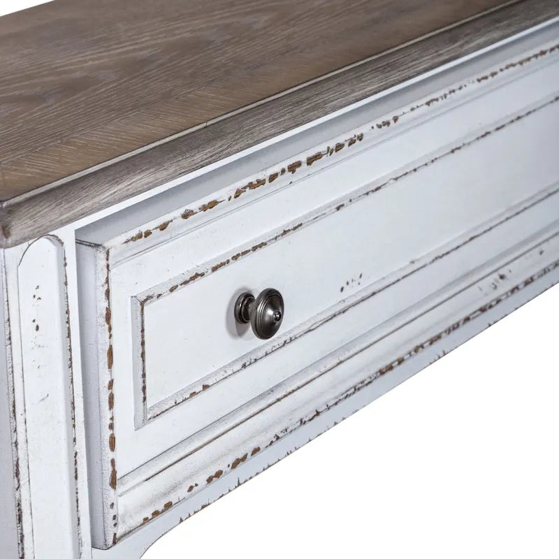 Console de table de 72 pouces pour entrée – Blanc antique et écorce vieillie