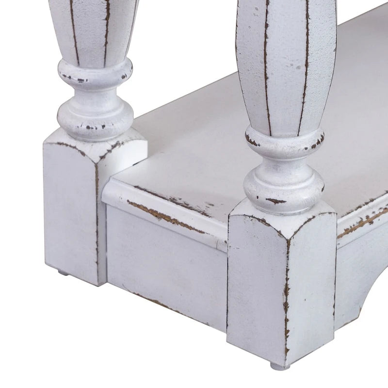 Console de table de 72 pouces pour entrée – Blanc antique et écorce vieillie