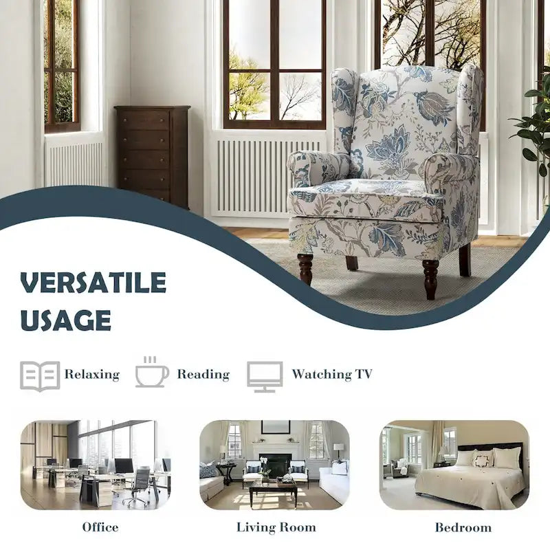 Fauteuils en tissu traditionnels avec pieds usinés, deux chaises par ensemble.