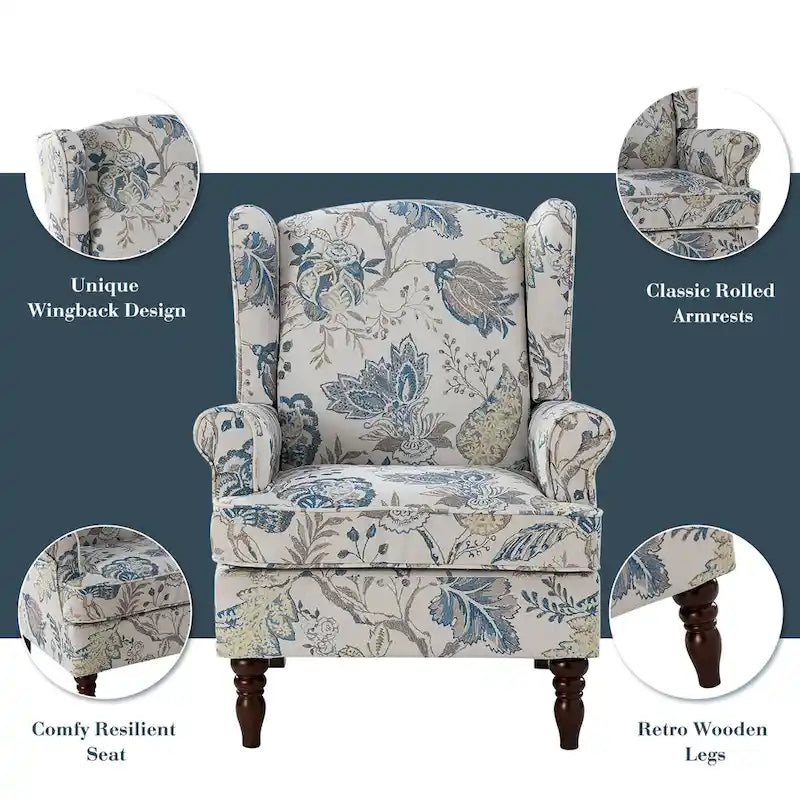 Fauteuils en tissu traditionnels avec pieds usinés, deux chaises par ensemble.
