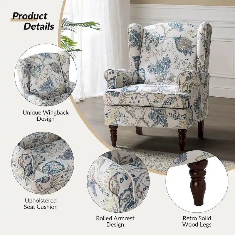 Fauteuils en tissu traditionnels avec pieds usinés, deux chaises par ensemble.