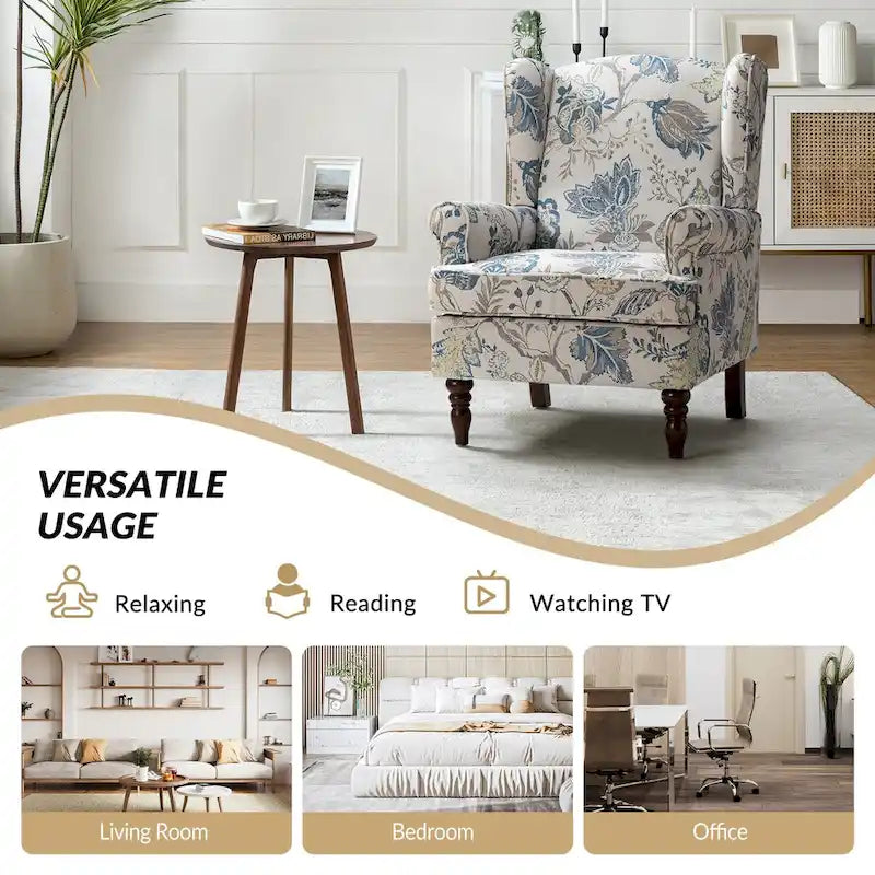 Fauteuils en tissu traditionnels avec pieds usinés, deux chaises par ensemble.