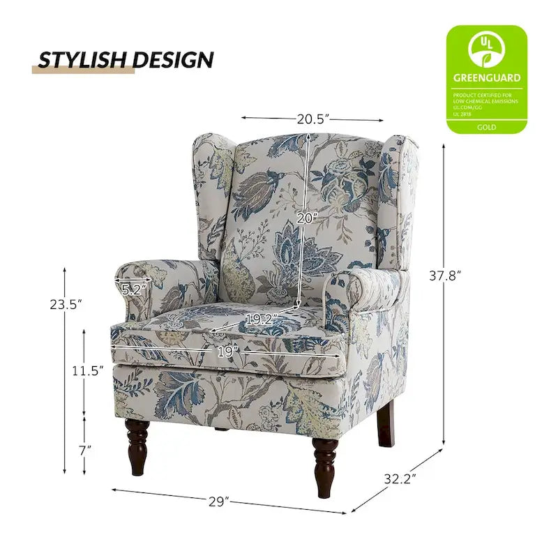 Fauteuils en tissu traditionnels avec pieds usinés, deux chaises par ensemble.