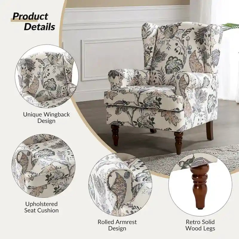 Fauteuils en tissu traditionnels avec pieds usinés, deux chaises par ensemble.