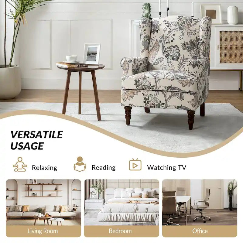 Fauteuils en tissu traditionnels avec pieds usinés, deux chaises par ensemble.