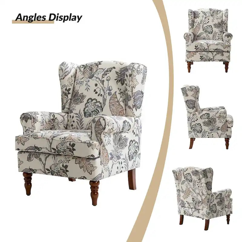 Fauteuils en tissu traditionnels avec pieds usinés, deux chaises par ensemble.