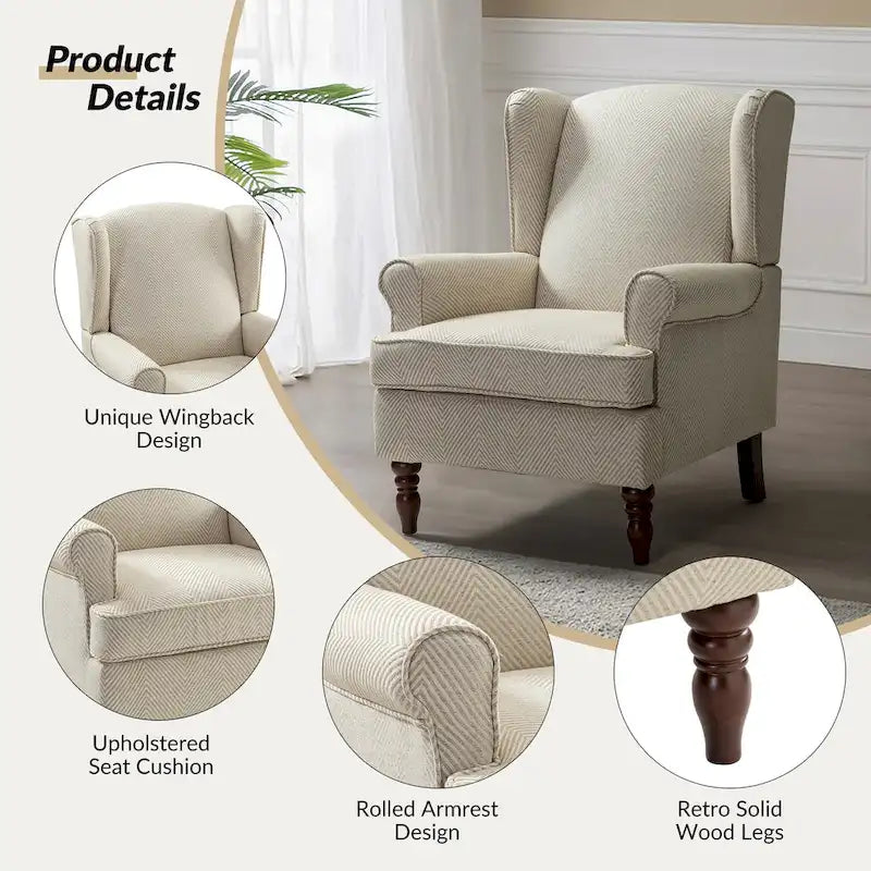 Fauteuils en tissu traditionnels avec pieds usinés, deux chaises par ensemble.