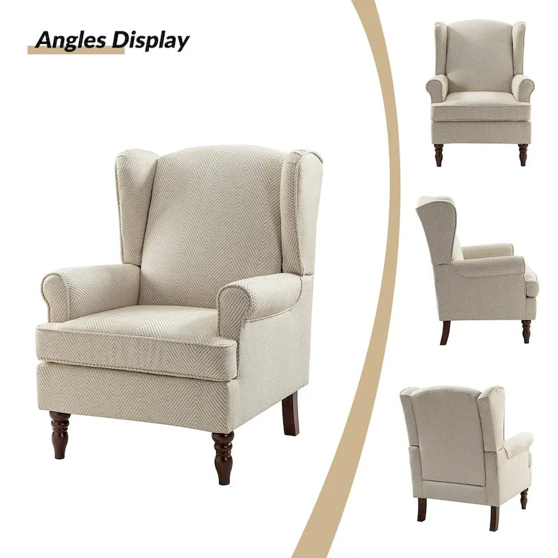 Fauteuils en tissu traditionnels avec pieds usinés, deux chaises par ensemble.