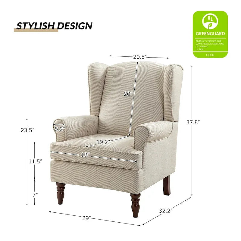 Fauteuils en tissu traditionnels avec pieds usinés, deux chaises par ensemble.